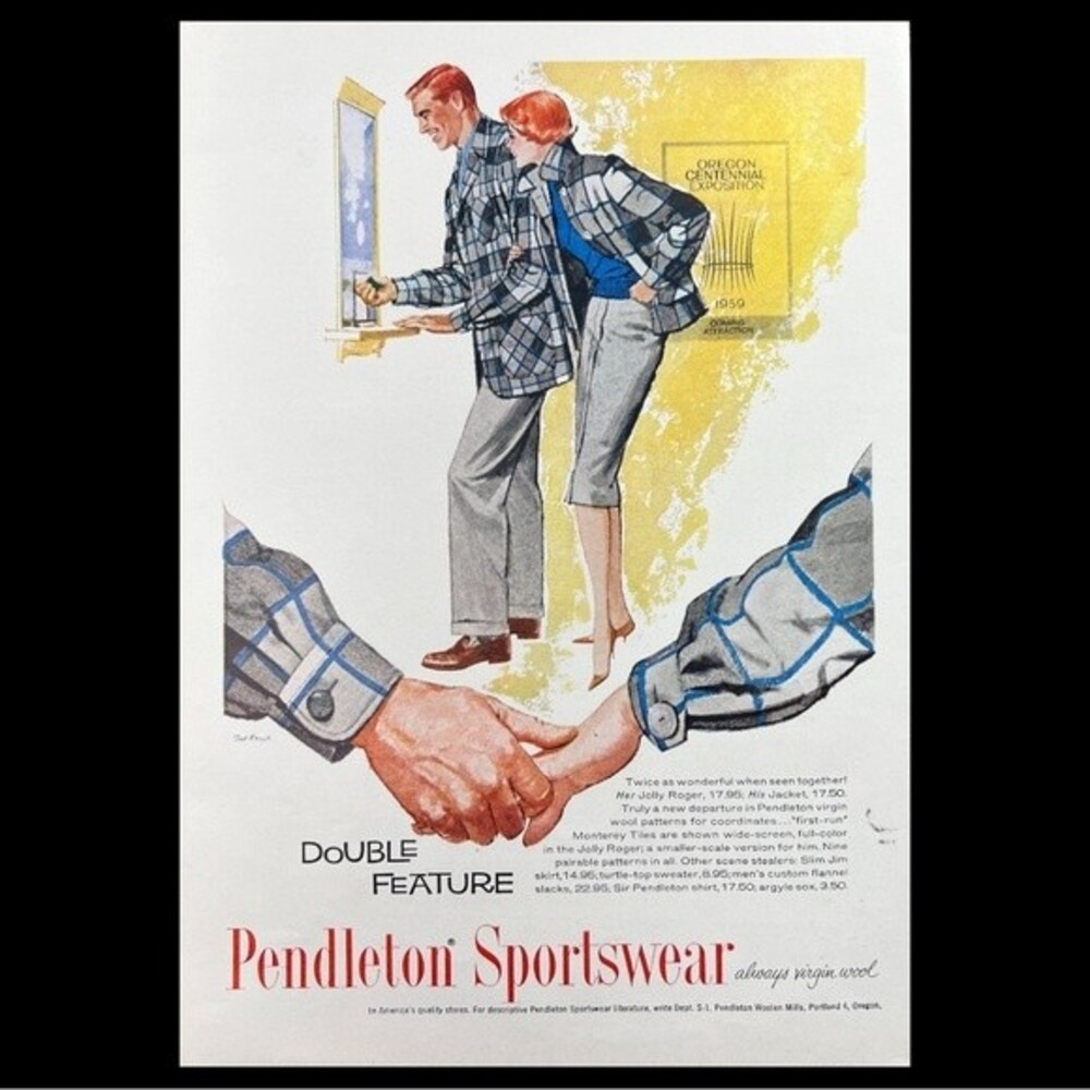2 ADS 1950's Buick / Pendleton Sportsware Vintage Print Ad Le Sabre Invicta/Wool